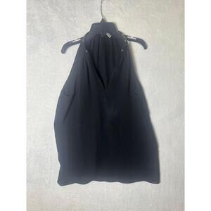 Ramy Brook Black Sleeveless Metal Clamp Neckline Halter Top Size Extra‎ Small